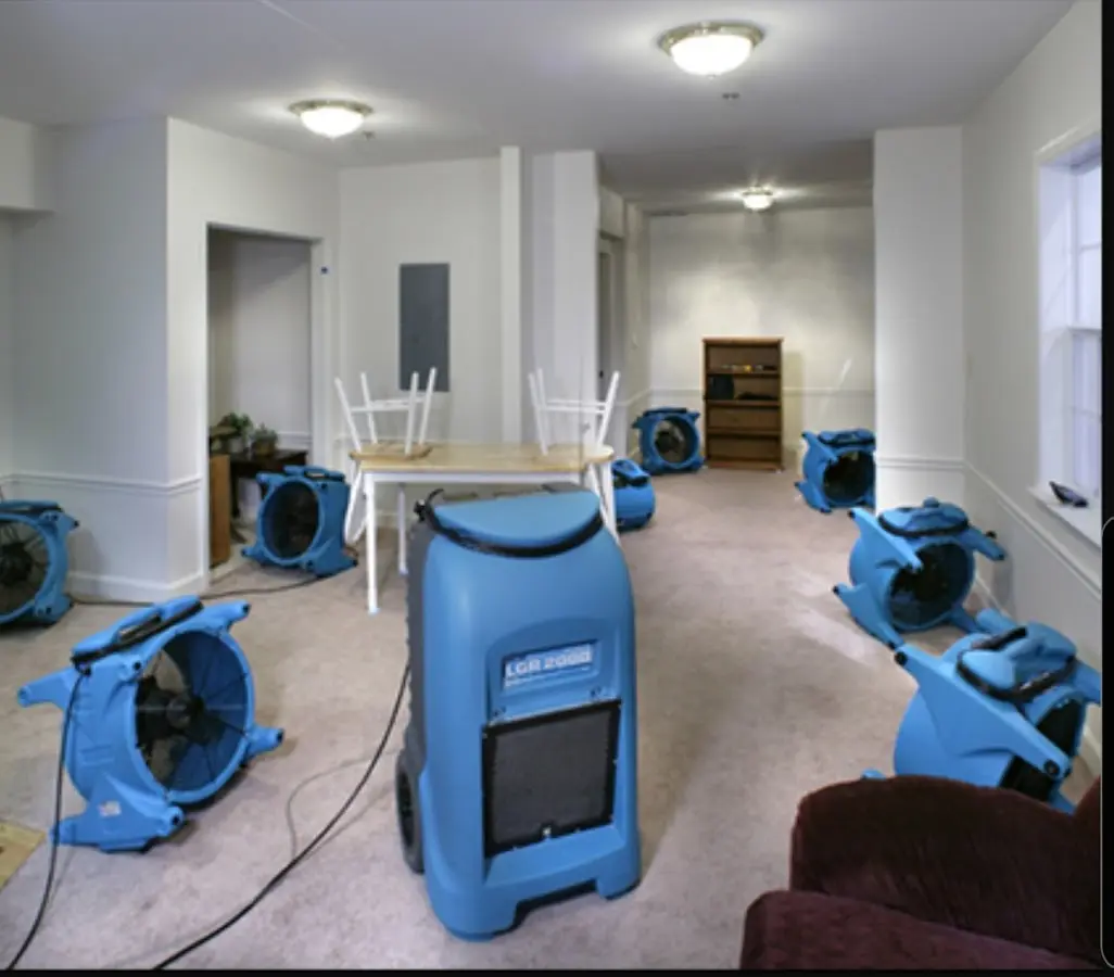 Air movers and dehumidifier setup for Water Extraction & Removal in Eugene
